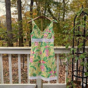 Vintage 00s Lilly Pulitzer Yellow Pink Cotton Sundress